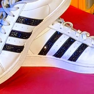 💢Sold💢  Adidas Superstar Swarovski Crystal Style 9 Black & White Bling